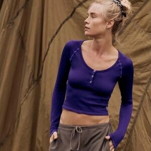 NWT Free People Movement Bail Out Long Sleeve Layer In Dark Amethyst Size M/L